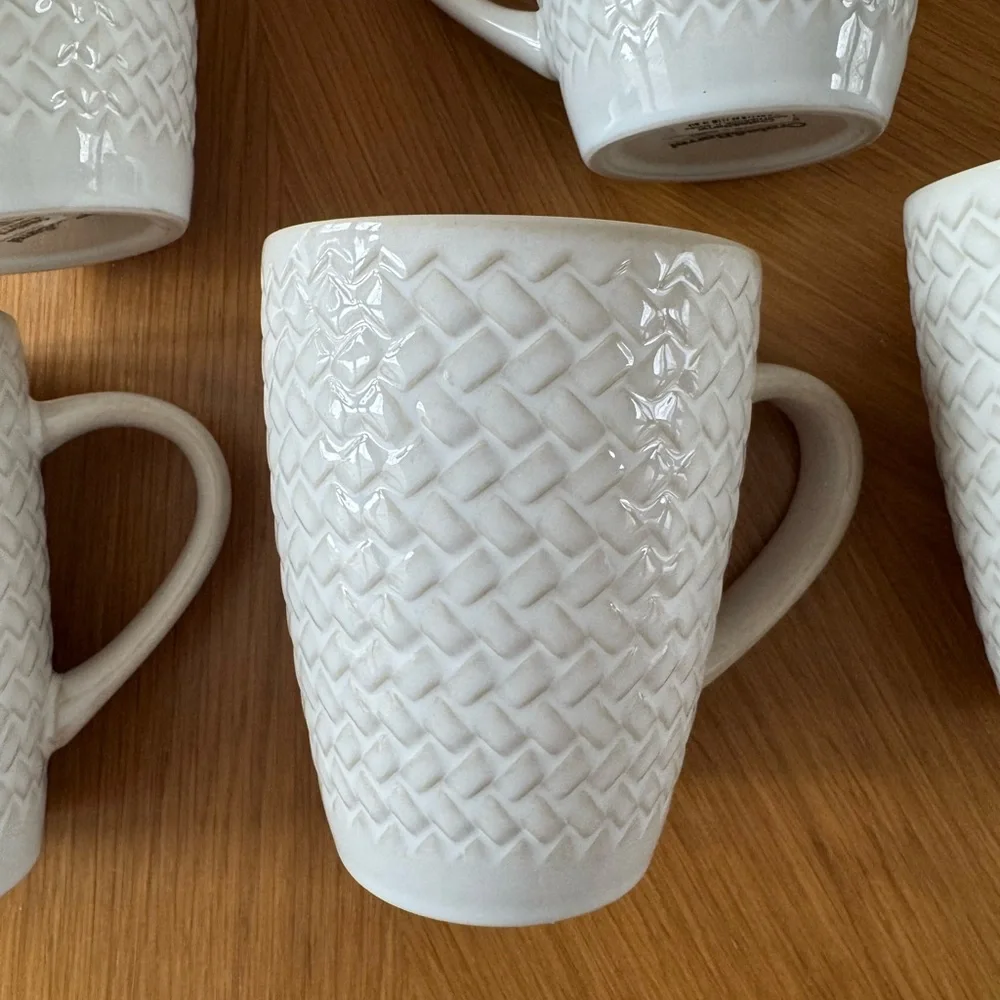 Crate&Barrel Winter Pinecone 12-oz. White Stoneware Mug (1/6)